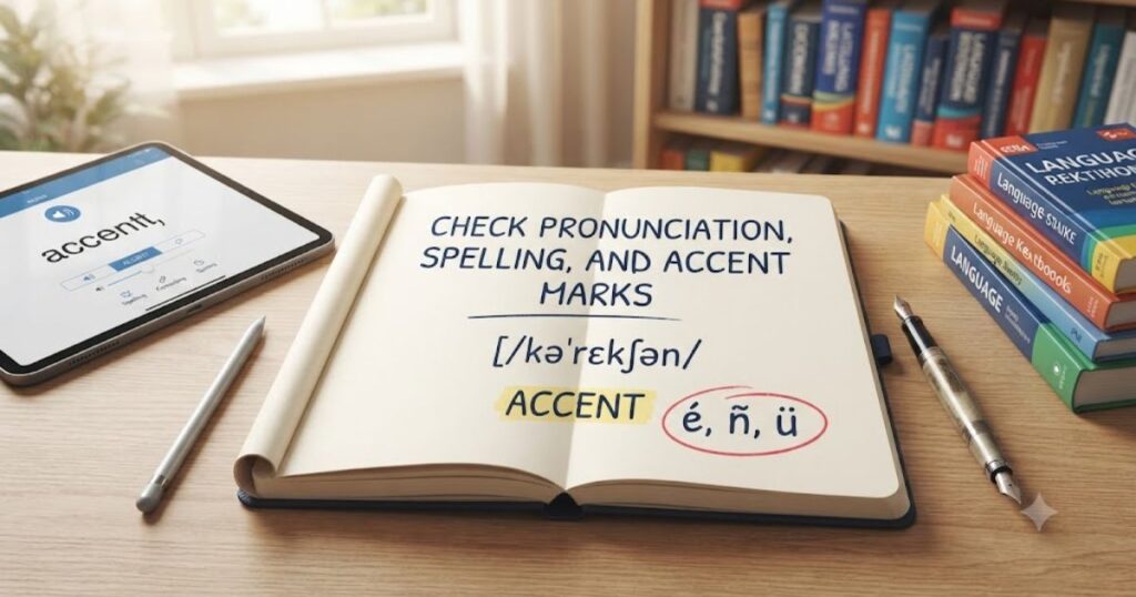 Check pronunciation, spelling, and accent marks