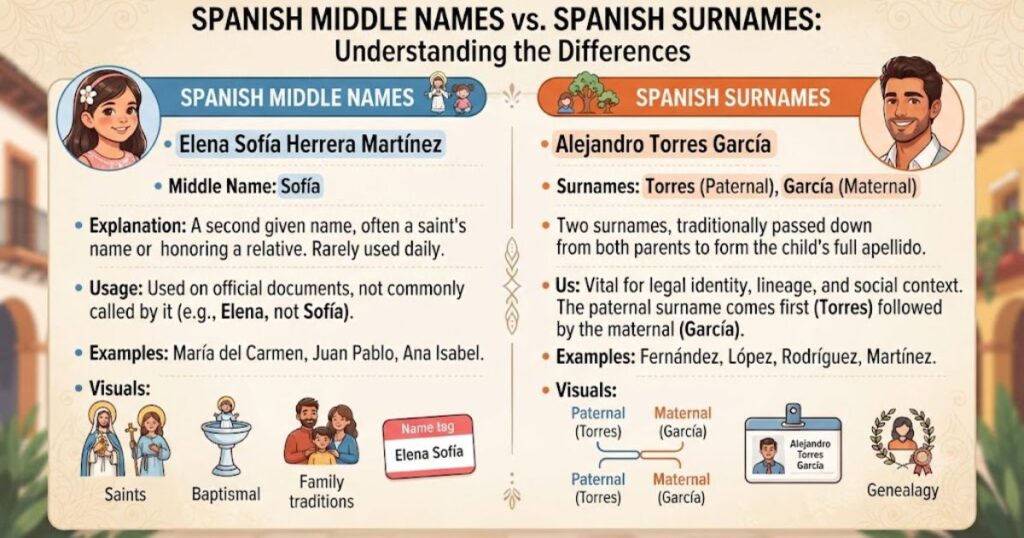 Spanish middle names vs. Spanish surnames